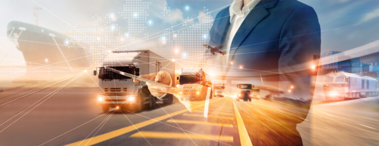Businessman,Using,Tablet,On,Logistic,Network,Distribution,And,Smart,Transportation