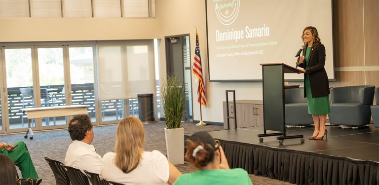 Dominique Samario, Big Sister and Chief Strategic Partnerships & Communications Officer for the Riverside County Office of Education, delivered opening remarks for the 2025 Mental Health Summit hosted by Big Brothers Big Sisters of the Inland Empire.